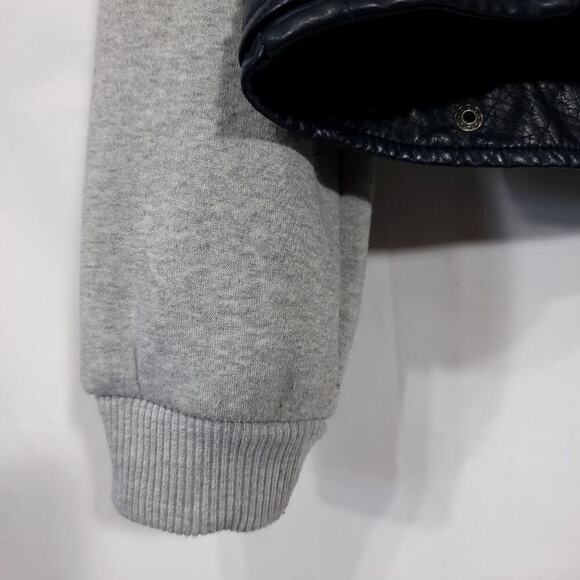 Ib Diffusion Faux Leather Jacket Juniors Size Medium Navy Knit - Picture 7 of 10